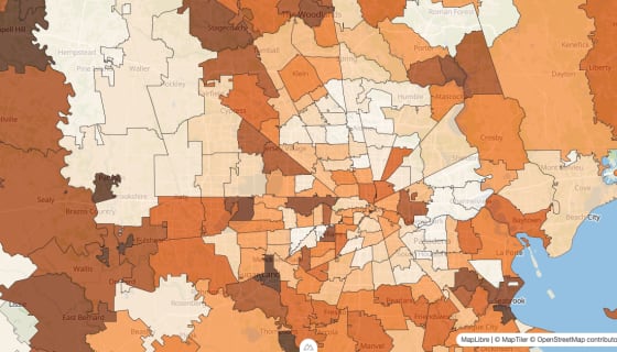 Map preview of Houston - Median Age by Zip Code
