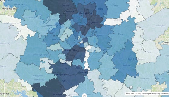 Map preview of Austin - Total Housing Units by Zip Code