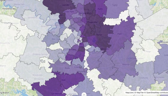 Map preview of Austin - Black Population by Zip Code