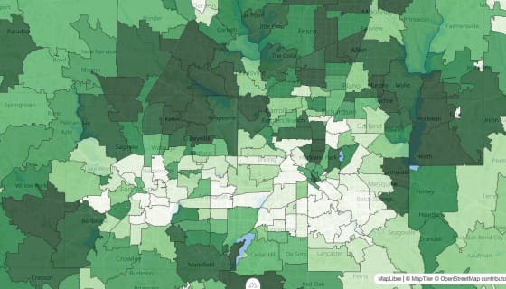 Map preview of DFW - Median Income by Zip Code