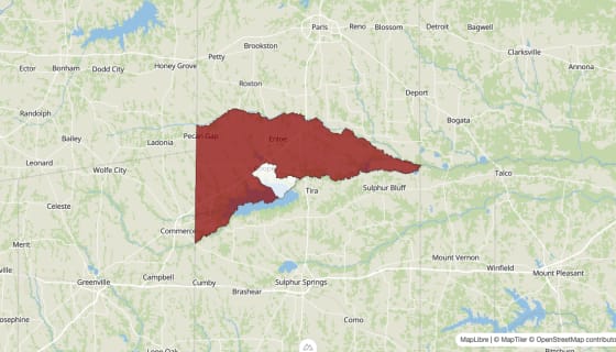Map preview of Delta County, TX - Population Change 2020-2023 (Total)