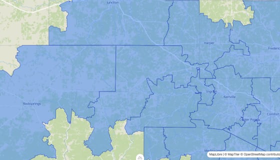 Map preview of Kerrville, TX - Zip Codes
