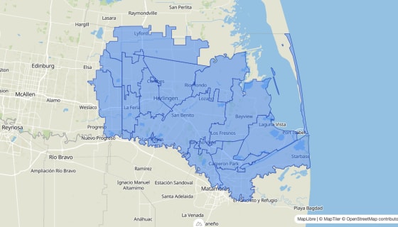 Map preview of Brownsville-Harlingen, TX - Zip Codes