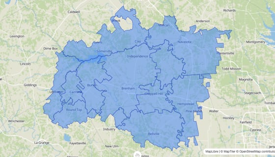 Map preview of Brenham, TX - Zip Codes