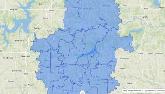 Map preview of Bonham, TX - Zip Codes