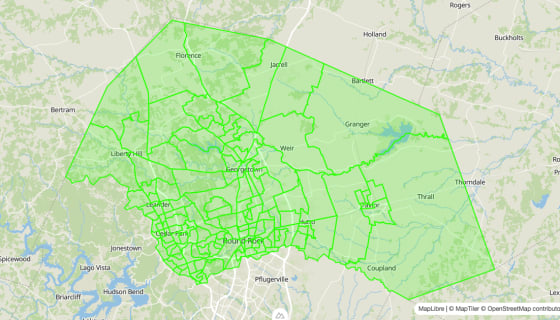 Map preview of Williamson 
  County, TX - Census Tracts