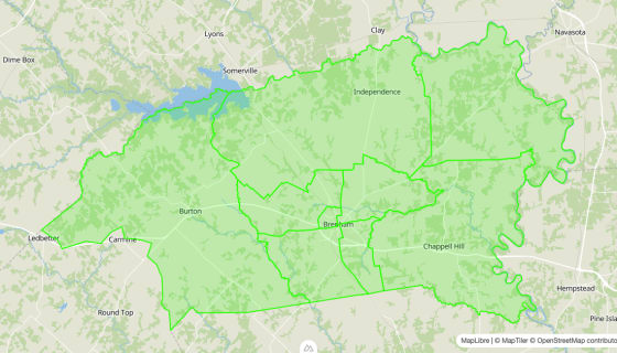 Map preview of Washington 
  County, TX - Census Tracts