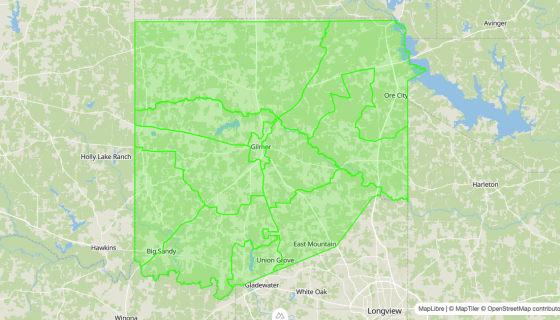 Map preview of Upshur 
  County, TX - Census Tracts