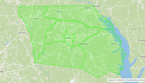 Map preview of Shelby 
  County, TX - Census Tracts