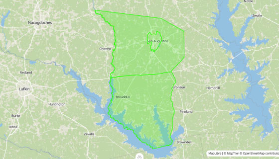 Map preview of San Augustine
County, TX - Census Tracts