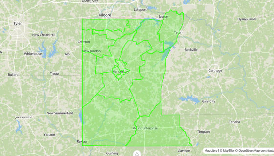Map preview of Rusk 
  County, TX - Census Tracts