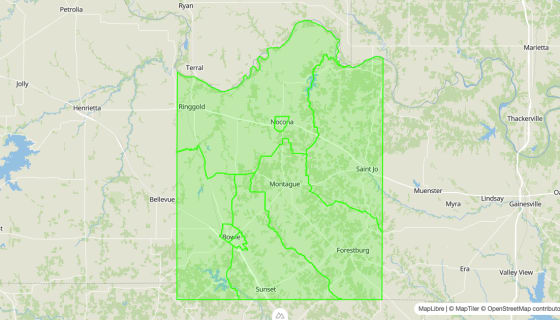 Map preview of Montague 
  County, TX - Census Tracts