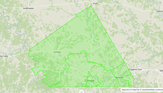 Map preview of Lampasas 
  County, TX - Census Tracts