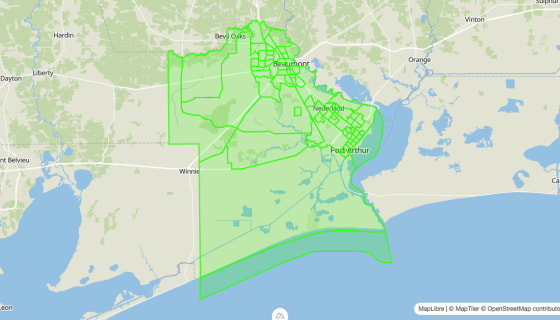 Map preview of Jefferson 
  County, TX - Census Tracts
