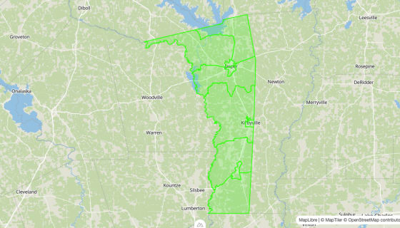 Map preview of Jasper 
  County, TX - Census Tracts