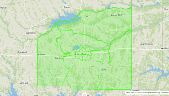 Map preview of Hopkins 
  County, TX - Census Tracts