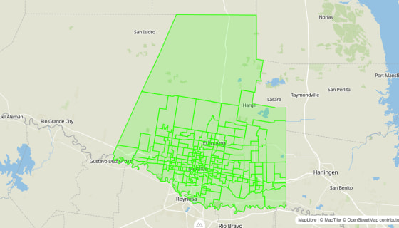 Map preview of Hidalgo 
  County, TX - Census Tracts