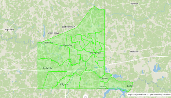 Map preview of Gregg 
  County, TX - Census Tracts