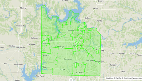Map preview of Grayson 
  County, TX - Census Tracts