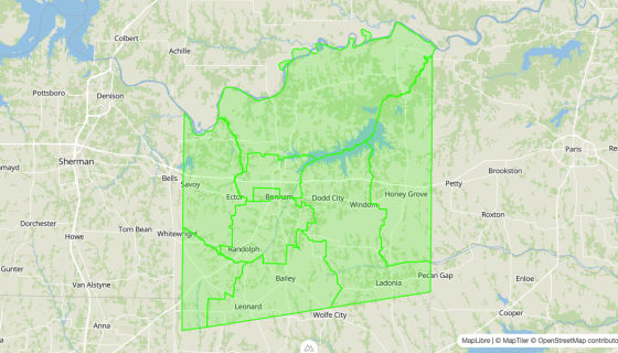 Map preview of Fannin 
  County, TX - Census Tracts
