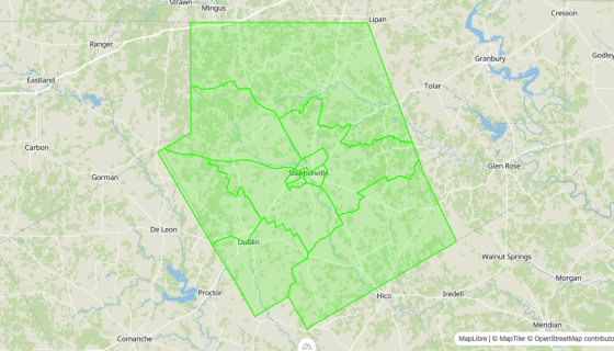 Map preview of Erath 
  County, TX - Census Tracts