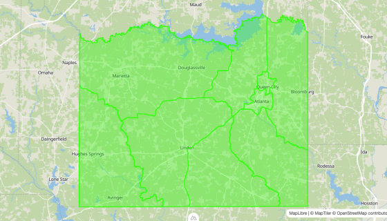 Map preview of Cass 
  County, TX - Census Tracts