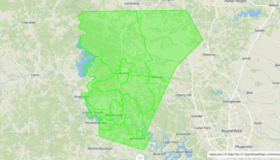 Map preview of Burnet 
  County, TX - Census Tracts