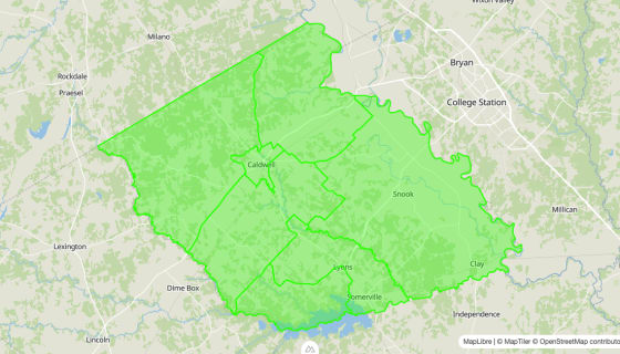 Map preview of Burleson 
  County, TX - Census Tracts