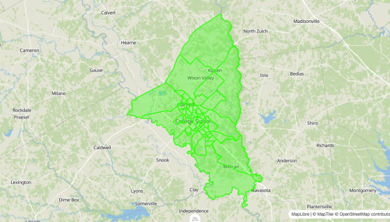 Map preview of Brazos 
  County, TX - Census Tracts