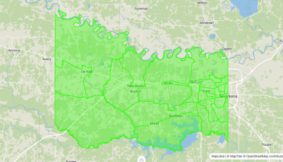 Map preview of Bowie 
  County, TX - Census Tracts