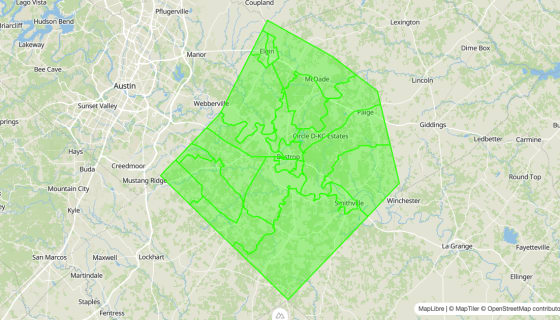 Map preview of Bastrop 
  County, TX - Census Tracts