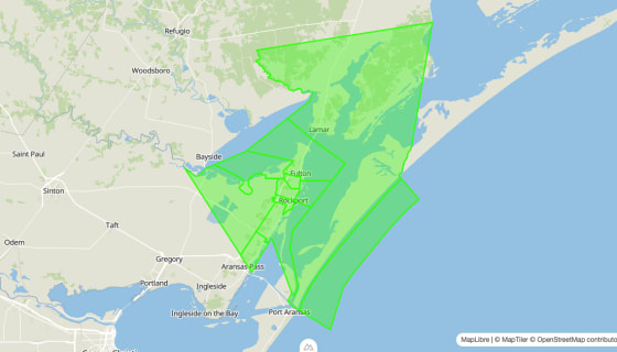 Map preview of Aransas 
  County, TX - Census Tracts