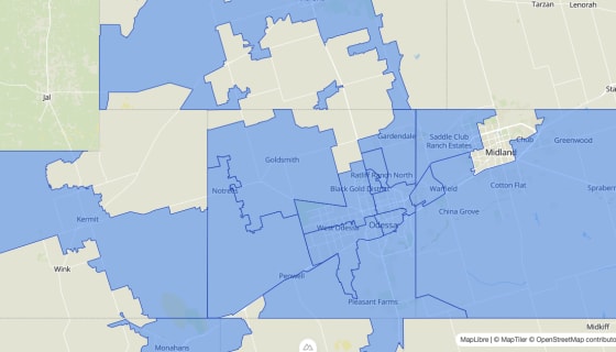 Map preview of Odessa, TX - Zip Codes