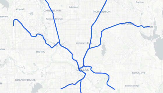 Map preview of DART Light Rail Lines