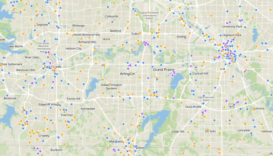 Map preview of DFW Active Developments