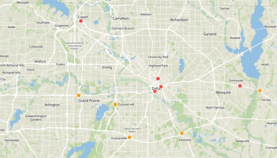 Map preview of DFW Lane Closures — This Week