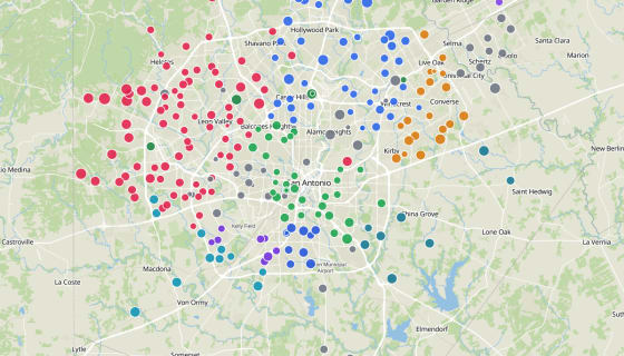 Map preview of San Antonio Elementary Schools by TEA Rating