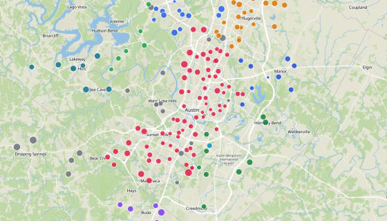 Map preview of Austin Elementary Schools by TEA Rating
