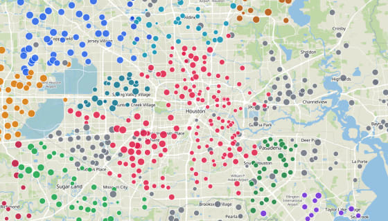 Map preview of Houston Elementary Schools by TEA Rating