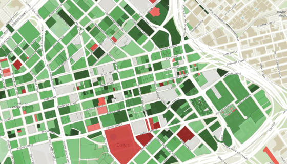 Map preview of Downtown Dallas: Property Value Changes (2021-2025)