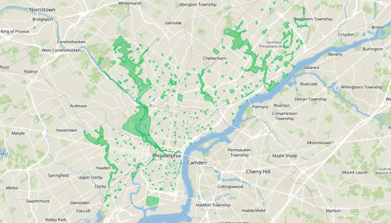 Map preview of Philadelphia Parks