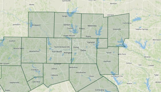 Map preview of NCTCOG Region — 16 Counties
