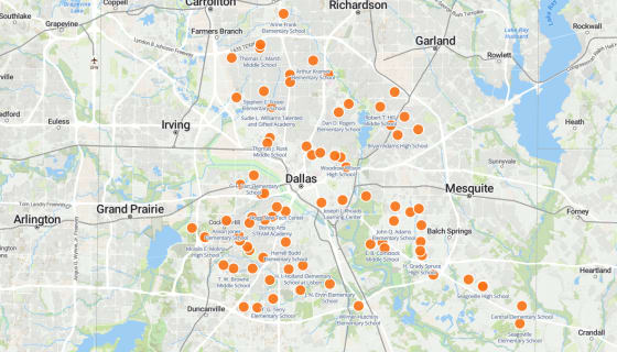 Map preview of Dallas ISD — Schools with Portable Classrooms
