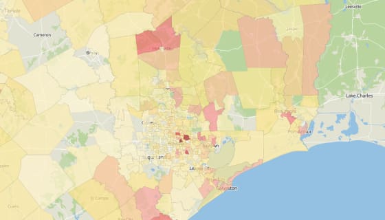 Map preview of Texas Drug Overdose Zones — Census Tract Polygons (2025)