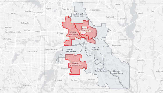 Map preview of DISD Board of Trustees Districts