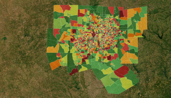 Map preview of DFW Metro — Population Growth by Census Tract (2020→2023)
