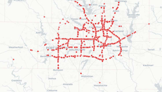 Map preview of DFW Busiest Roads — Traffic Counts (50K+ daily)