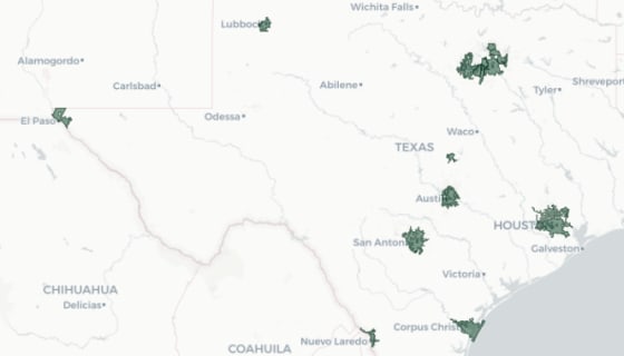 Map preview of Texas Cities Over 150K — SB 840 Eligible