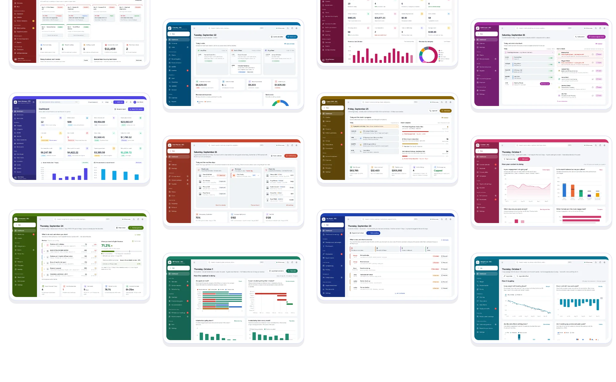 A wall of app dashboards from across the collection