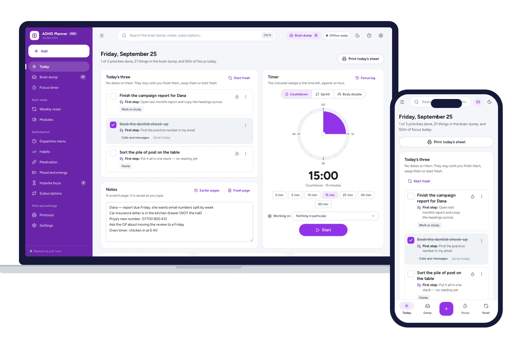 ADHD Planner on a laptop and a phone